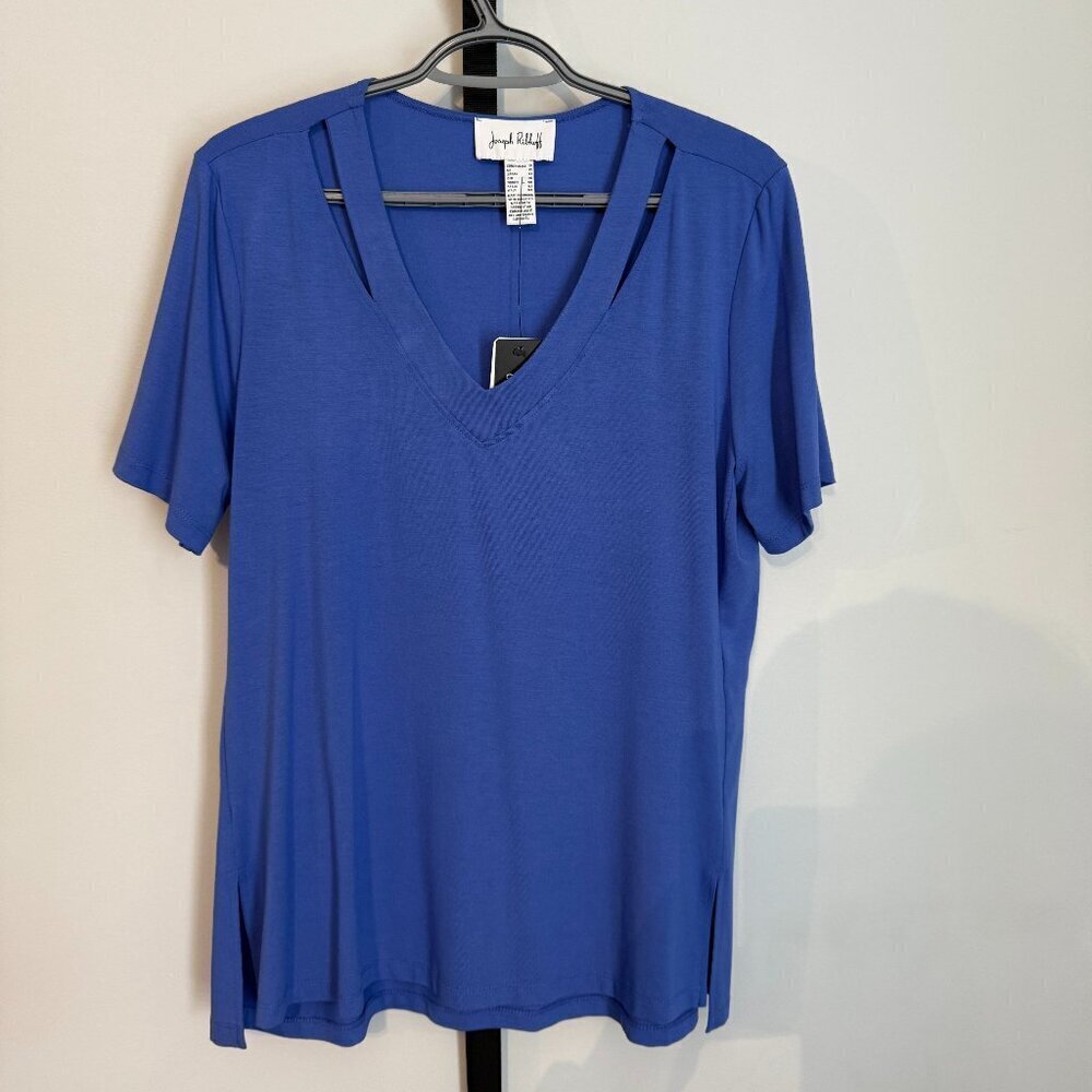 NWT - Joseph Ribkoff Blue Shirt with cutouts, Size 10